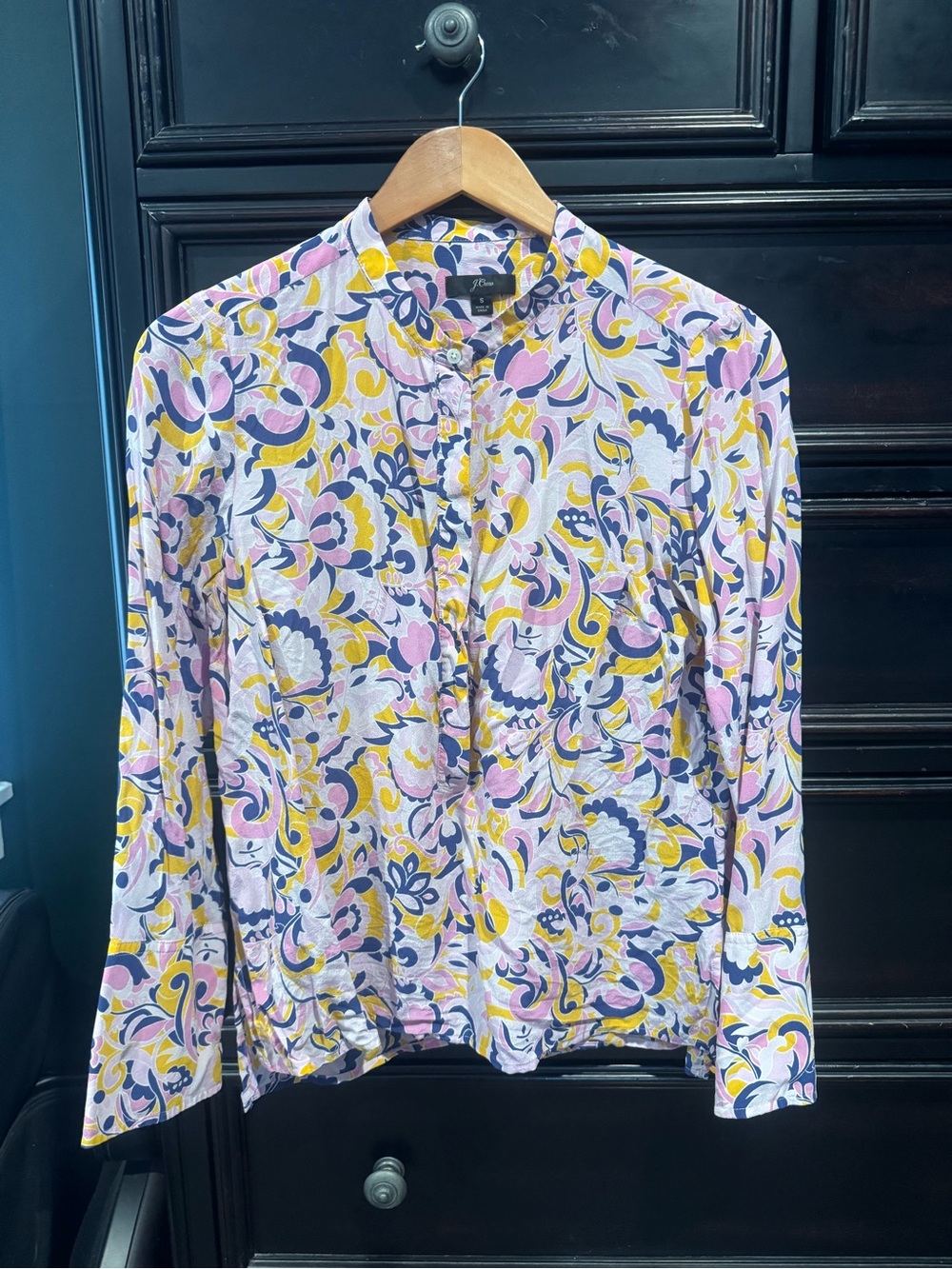 J. Crew Sheer Pink, Yellow & Blue Paisley-Print Casual Button-Down